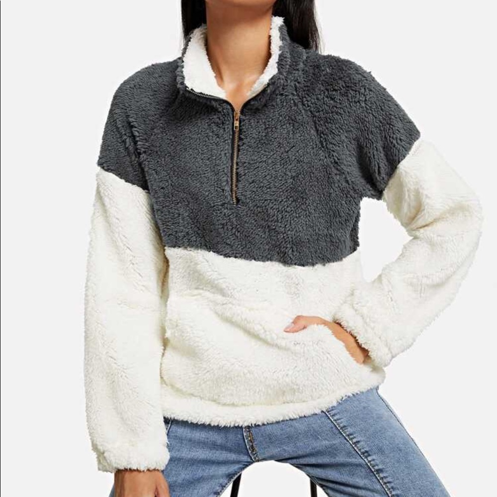 Color Block Sherpa half zip sweater